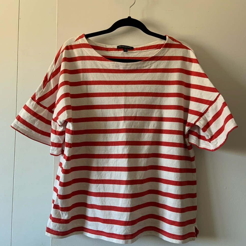 Red-striped, Short-and-Bell-Sleeved Shirt